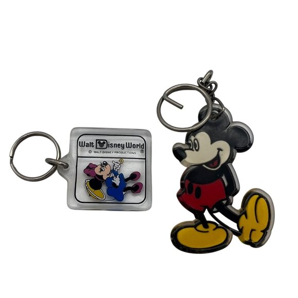 Vintage Walt Disney Mickey Mouse & Minnie Mouse Acrylic Keychains Pair - Picture 1 of 4